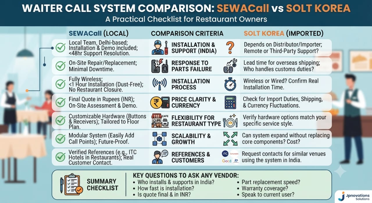 SEWACall vs Solt Korea — Waiter Call System Comparison